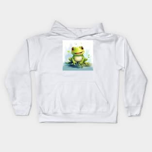 Happy Cute and Adorable Bright Green Watercolor Frog Kids Hoodie